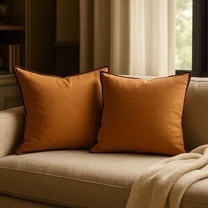 2 x Crate & Barrel Ori Cotton Pillowcases in Amber 23x23
